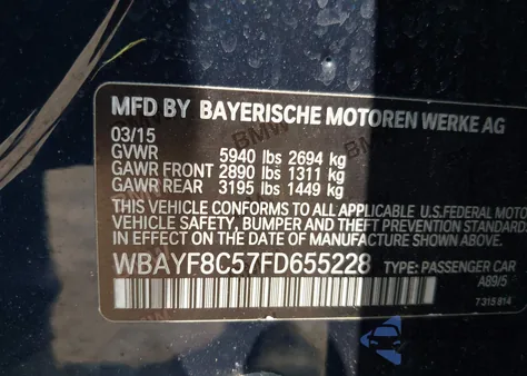 2015 BMW 750Li xDrive z USA, uszkodzony, nr VIN WBAYF8C57FD655228